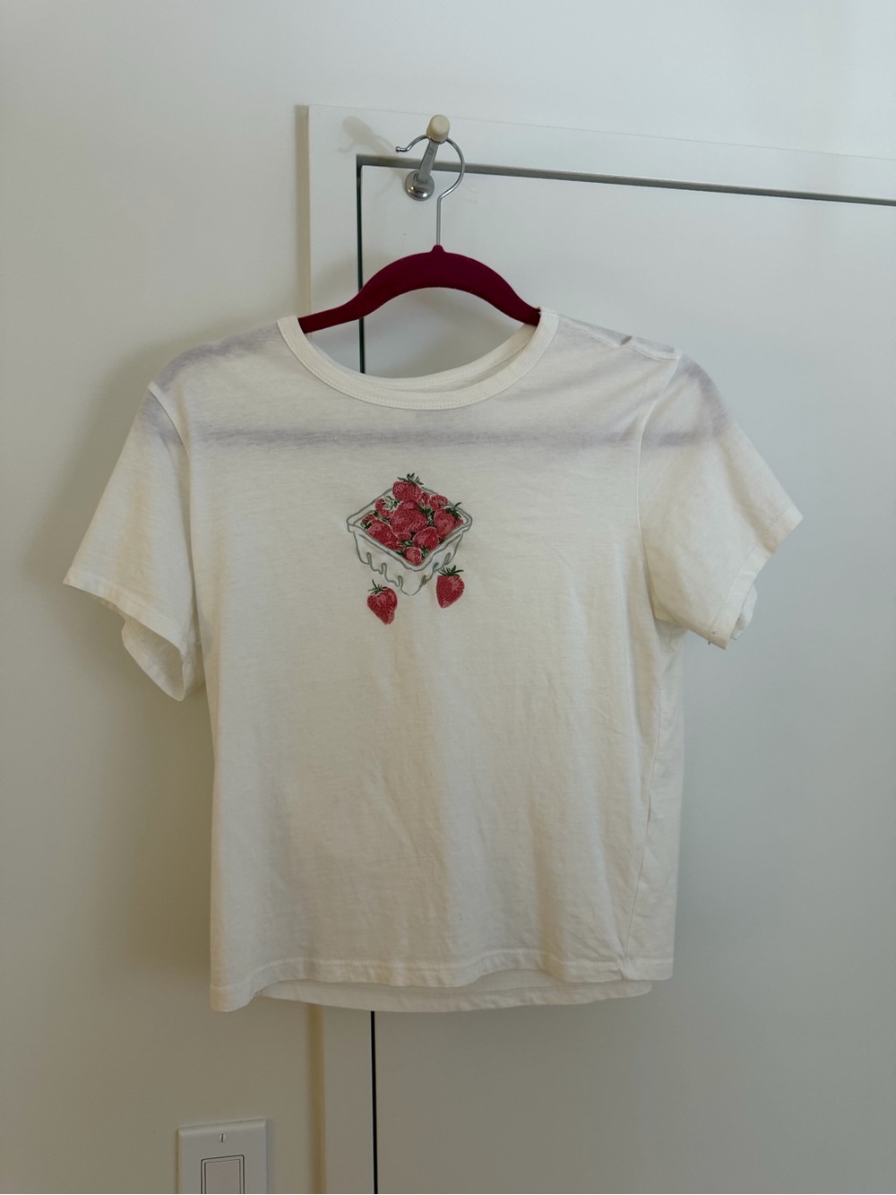 Abercrombie & Fitch White Tee with Strawberry Basket Graphic